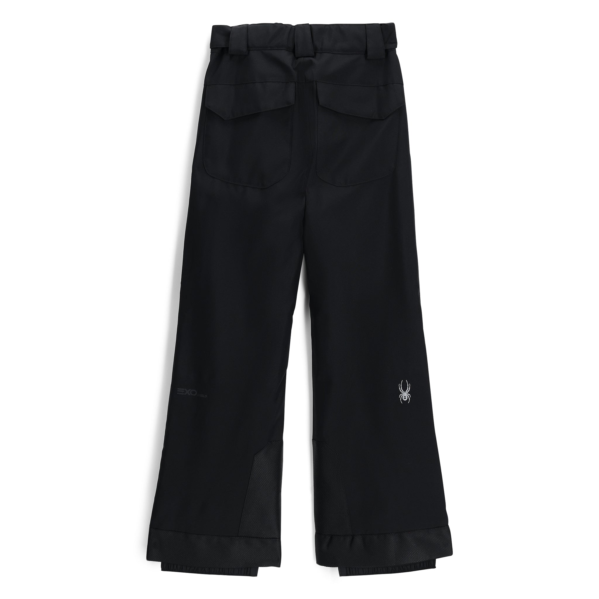 Spyder Girls' Olympia Insulated Pant 2025 - Black ski pants with a subtle pattern of thin white lines on the lower leg.