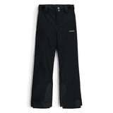 Spyder Girls' Olympia Insulated Pant 2025 - Black ski pants with a subtle pattern of thin white lines on the left leg.