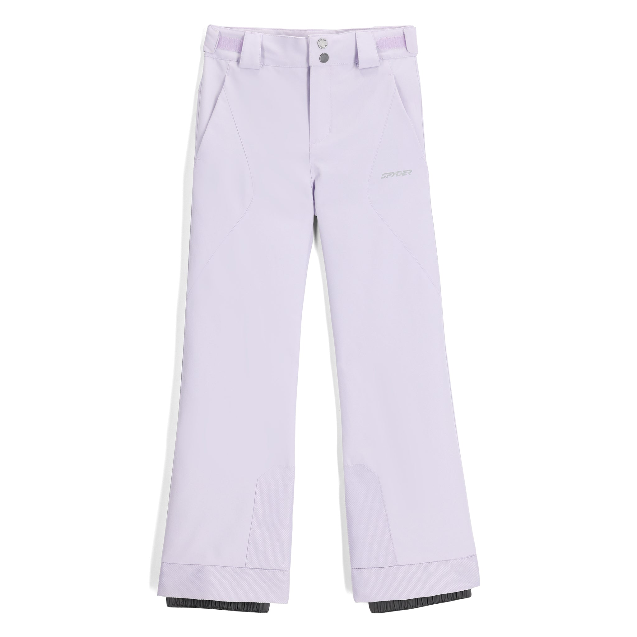 Spyder Girls' Olympia Insulated Pant 2025 - Light purple snow pants with a subtle pattern of darker purple lines and a textured fabric on the lower legs.