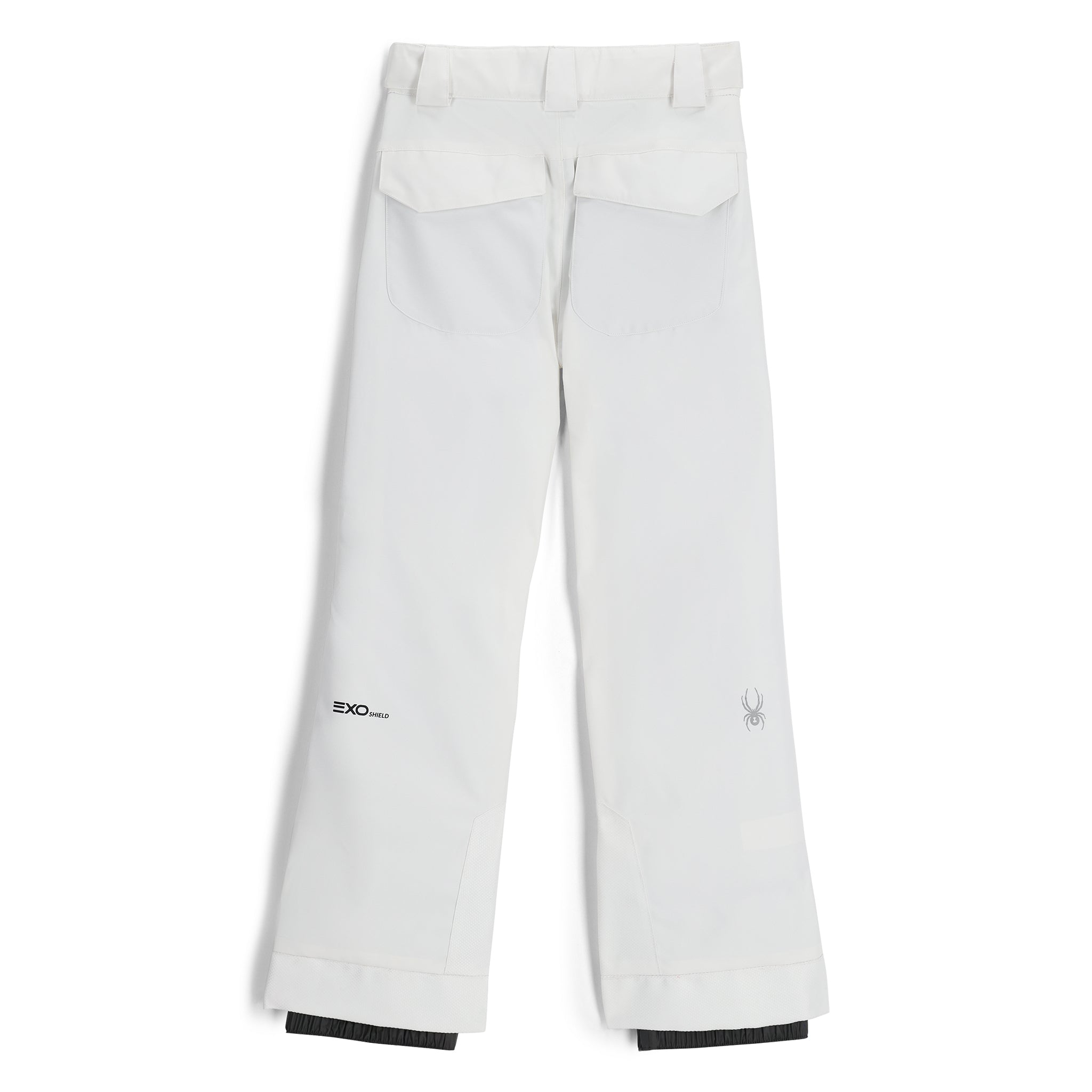 Spyder Girls' Olympia Insulated Pant 2025 - White snow pants with a subtle pattern of thin, darker lines on the upper thigh area.