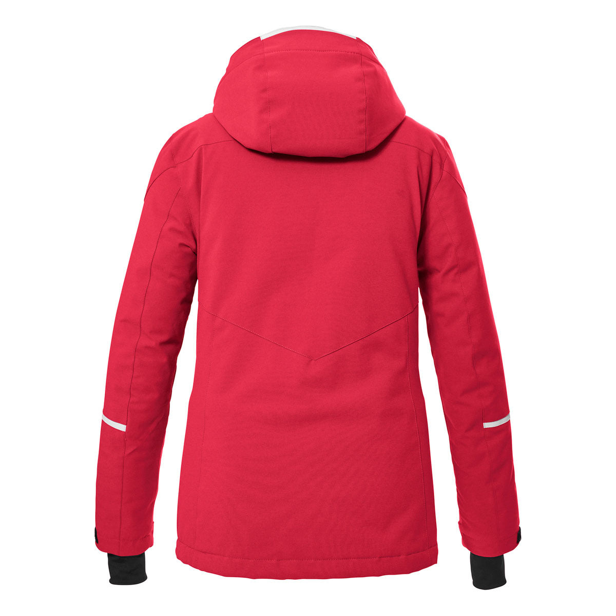 Killtec Women's KSW 81 Insulated Jacket - A red jacket with a white zipper and black accents on the hood, cuffs, and bottom hem.