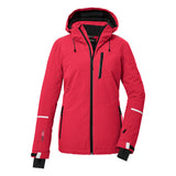 Killtec Women's KSW 81 Insulated Jacket - A red jacket with a hood, featuring black zippers and reflective strips on the sleeves.