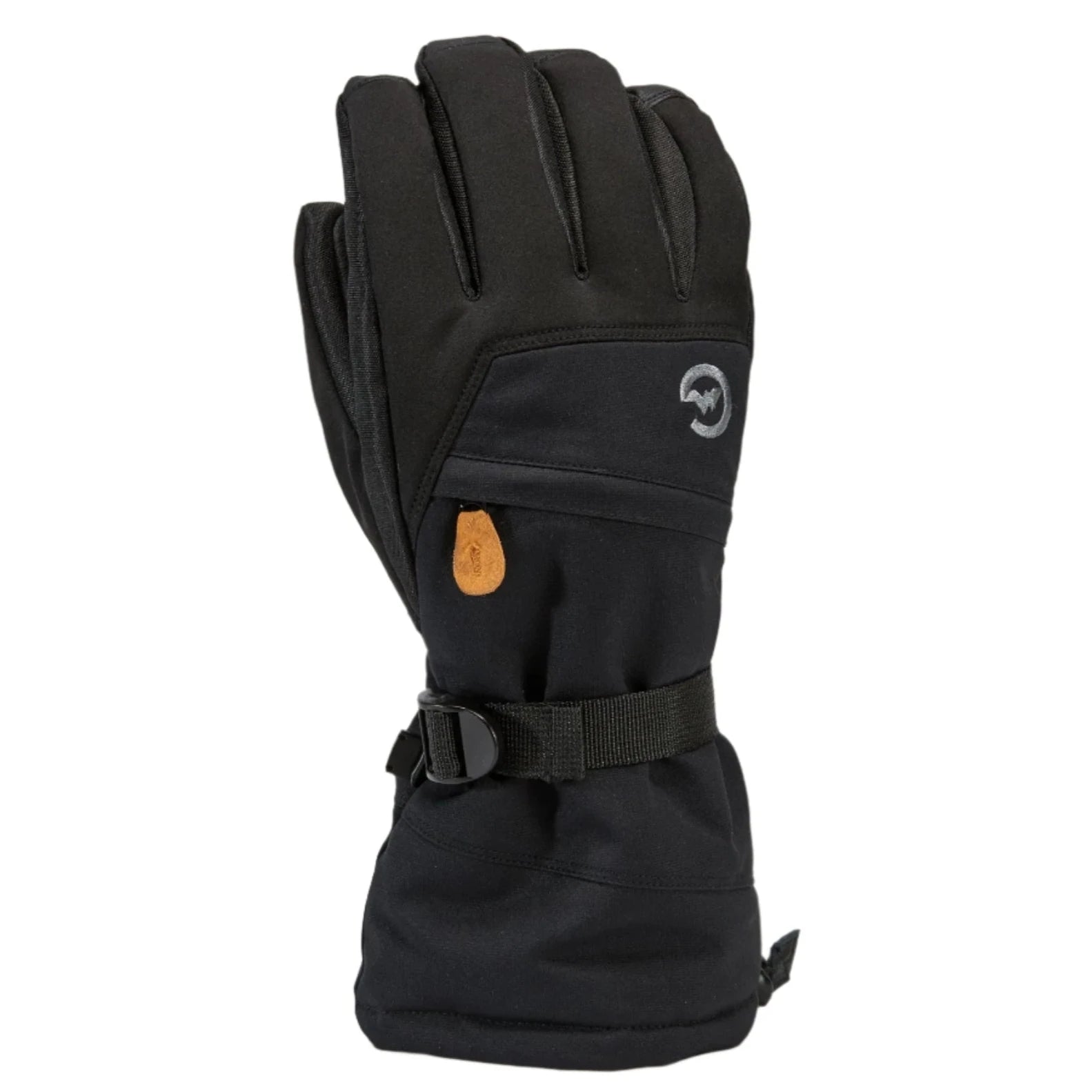Gordini Women's Stomp Glove - A black glove with a brown leather patch on the wrist and a white logo near the cuff.