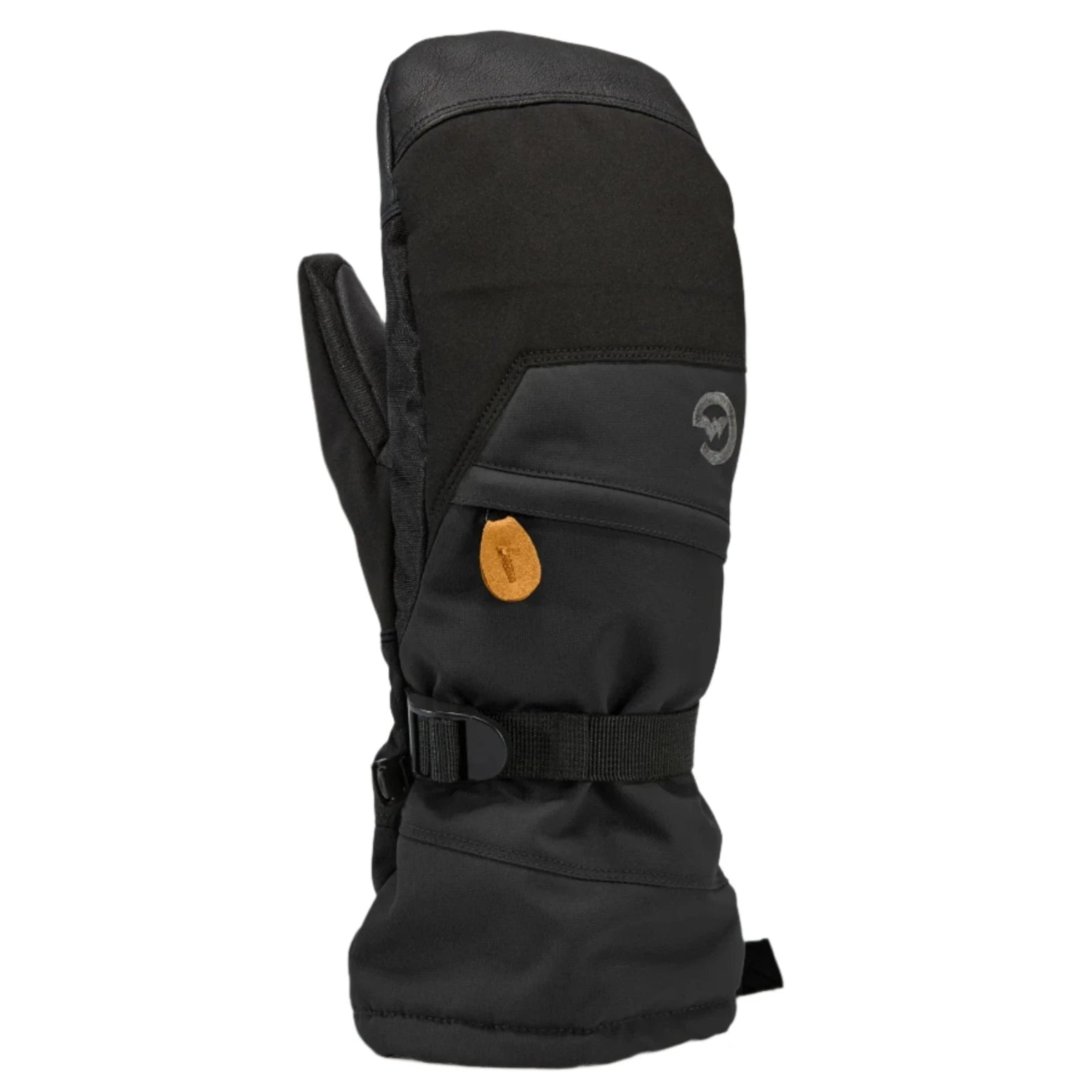 Gordini Women's Stomp Mitt - A black mitt with a brown suede patch on the thumb and a small white logo near the cuff.