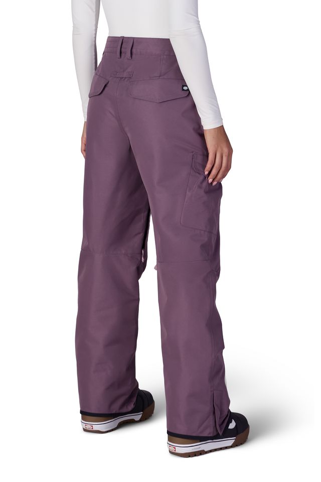 Black plum women’s cargo pants with flap cargo pockets and straight, wide leg