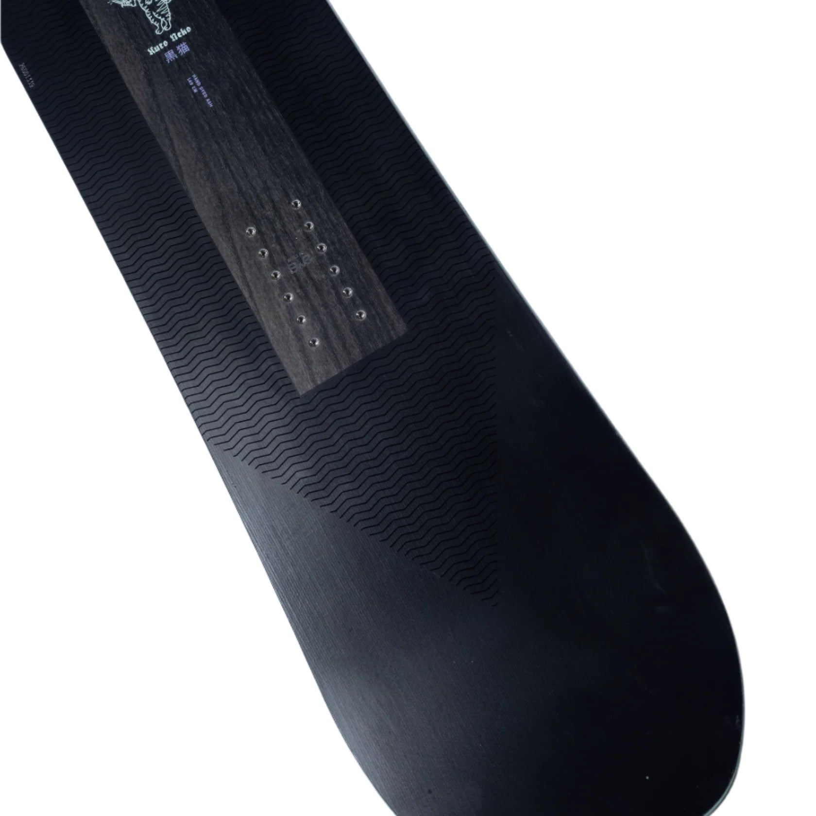 Arbor Women's Kuro Neko Snowboard 2026 - A black snowboard with a white graphic of a cat on top of a tree.