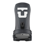Union Force Snowboard Bindings 2025 - A black snowboard binding with a white "U" logo on top, featuring a sleek design and prominent branding.