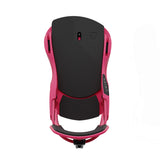 Union Force Snowboard Bindings 2025 - A black snowboard binding with a red strap and buckle.