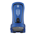 Union Force Snowboard Bindings 2025 - A pair of blue snowboard bindings with a black base and silver screws.