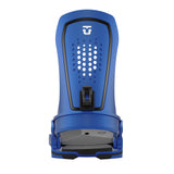 Union Force Snowboard Bindings 2025 - A pair of blue snowboard bindings with a black base and silver screws.