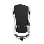 Union Force Snowboard Bindings 2025 - A black snowboard binding with a white baseplate and straps, viewed from above.
