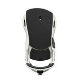 Union Force Snowboard Bindings 2025 - A black snowboard binding with a white baseplate and straps, viewed from above.