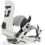 Union Force Snowboard Bindings - White bindings with black buckles and straps, featuring a honeycomb pattern on the footbed.