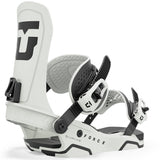 Union Force Snowboard Bindings - White bindings with black buckles and straps, featuring a honeycomb pattern on the footbed.