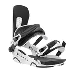 Union Force Snowboard Bindings - White bindings with black straps and buckles, featuring a textured pattern on the strap ends.