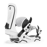 Union Force Snowboard Bindings - White bindings with black buckles, straps, and logos.
