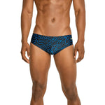 Speedo Race Maze Brief Swimsuit - A black swimsuit with a blue maze pattern.