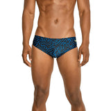 Speedo Race Maze Brief Swimsuit - A black swimsuit with a blue maze pattern.