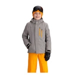 Obermeyer Junior's Insulated Gent's Jacket 2025 - A grey jacket with a hood, zippered pockets and black trim.