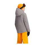 Obermeyer Junior's Insulated Gent's Jacket 2025 - A grey jacket with a hood, worn by a young boy facing left.