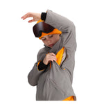 Obermeyer Junior's Insulated Gentleman's Jacket - A grey and orange insulated jacket with a zippered front, worn by a young boy in a skiing pose.