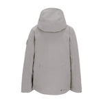 Obermeyer Junior's Insulated Gentleman's Jacket 2025 - A light gray jacket with a hood, featuring black accents on the sleeves and chest.