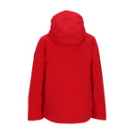 Obermeyer Junior's Insulated Gentleman's Jacket 2025 - A red jacket with a hood, featuring black accents on the sleeves and chest.