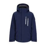 Obermeyer Junior's Insulated Gent's Jacket 2025 - A navy blue jacket with a hood, featuring two zippered pockets on the front and a zipper running down the middle.