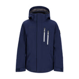 Obermeyer Junior's Insulated Gent's Jacket 2025 - A navy blue jacket with a hood, featuring two zippered pockets on the front and a zipper running down the middle.