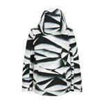 Obermeyer Junior's Insulated Gentleman's Jacket 2025 - A black and white jacket with a geometric pattern of diagonal stripes, featuring a hood and two zippered pockets.