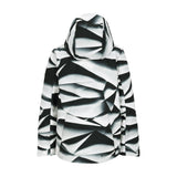 Obermeyer Junior's Insulated Gentleman's Jacket 2025 - A black and white jacket with a geometric pattern of diagonal stripes, featuring a hood and two zippered pockets.