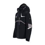 Obermeyer Juniors Mach 15 Insulated Jacket 2025 - A black jacket with a white logo on the left chest and gray accents around the zipper.