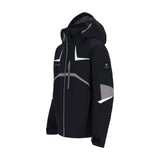 Obermeyer Juniors Mach 15 Insulated Jacket 2025 - A black jacket with a white logo on the left chest and gray accents around the zipper.