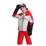 Obermeyer Juniors Mach 15 Insulated Jacket - A red, white, and black insulated jacket with a hood.