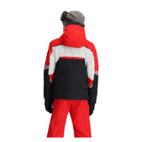 Obermeyer Juniors Mach 15 Insulated Jacket 2025 - A red, white and black insulated jacket with a hood.