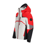 Obermeyer Juniors Mach 15 Insulated Jacket 2025 - A red, white, and black insulated jacket with a hood.