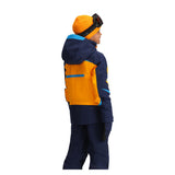 Obermeyer Juniors Mach 15 Insulated Jacket 2025 - A navy blue and orange jacket with a hood, featuring a zippered front and two side pockets.
