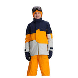 Obermeyer Junior's Axel Insulated Jacket 2025 - A navy blue and orange jacket with a zippered chest pocket, worn by a model on a plain white background.