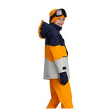 Obermeyer Junior's Axel Insulated Jacket 2025 - A navy blue and orange jacket with a hood, featuring a zipper closure on the front.