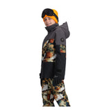 Obermeyer Junior's Axel Insulated Jacket 2025 - A black jacket with a white and red logo on the left chest, featuring a hood and zippered pockets.