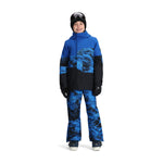 Obermeyer Junior's Axel Insulated Jacket 2025 - A blue and black insulated jacket with a hood, zippered pockets, and a snow skirt.