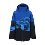 Obermeyer Junior's Axel Insulated Jacket 2025 - A royal blue jacket with a black stripe on the sleeve and a white logo that reads "OBERMEYER" in all caps.