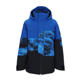 Obermeyer Junior's Axel Insulated Jacket 2025 - A royal blue jacket with a black stripe on the sleeve and a white logo that reads "OBERMEYER" in all caps.