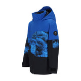 Obermeyer Junior's Axel Insulated Jacket 2025 - A royal blue jacket with a black stripe on the sleeve and a white logo on the chest.