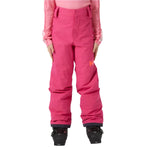 Helly Hansen Junior's Legendary Insulated Pant 2025 - A pair of bright pink insulated ski pants with a white logo on the left thigh and two zippered pockets on the right side.