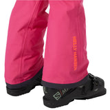 Helly Hansen Junior's Legendary Insulated Pant 2025 - A pair of pink ski pants with a black band at the bottom and an orange logo on the left leg.