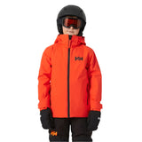 Helly Hansen Junior's Traverse Insulated Jacket 2025 - A bright orange jacket with a black zipper and two zippered pockets on either side.