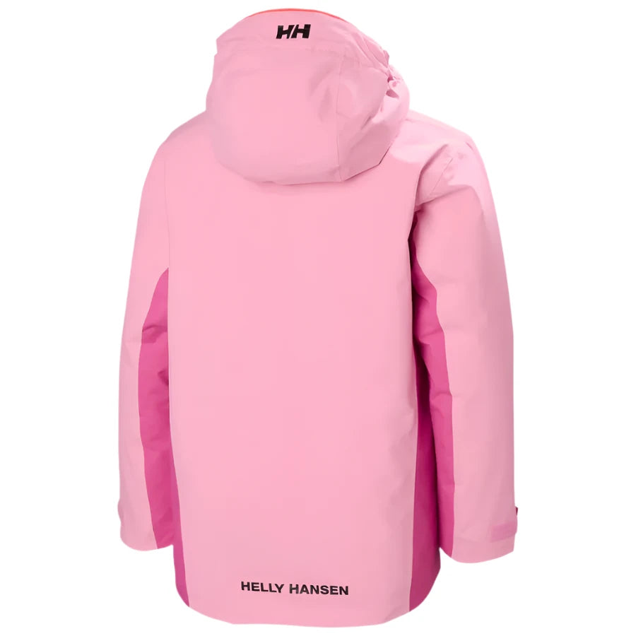 Helly Hansen Junior's Traverse Insulated Jacket 2025 - A light pink jacket with a hood, featuring a zippered front and two side pockets.