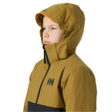 Helly Hansen Junior's Traverse Insulated Jacket 2025 - A dark blue and black insulated jacket with a hood, featuring a zip closure and two front pockets.