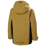 Helly Hansen Junior's Traverse Insulated Jacket 2025 - A tan-colored jacket with a hood, featuring black accents on the sides and sleeves.